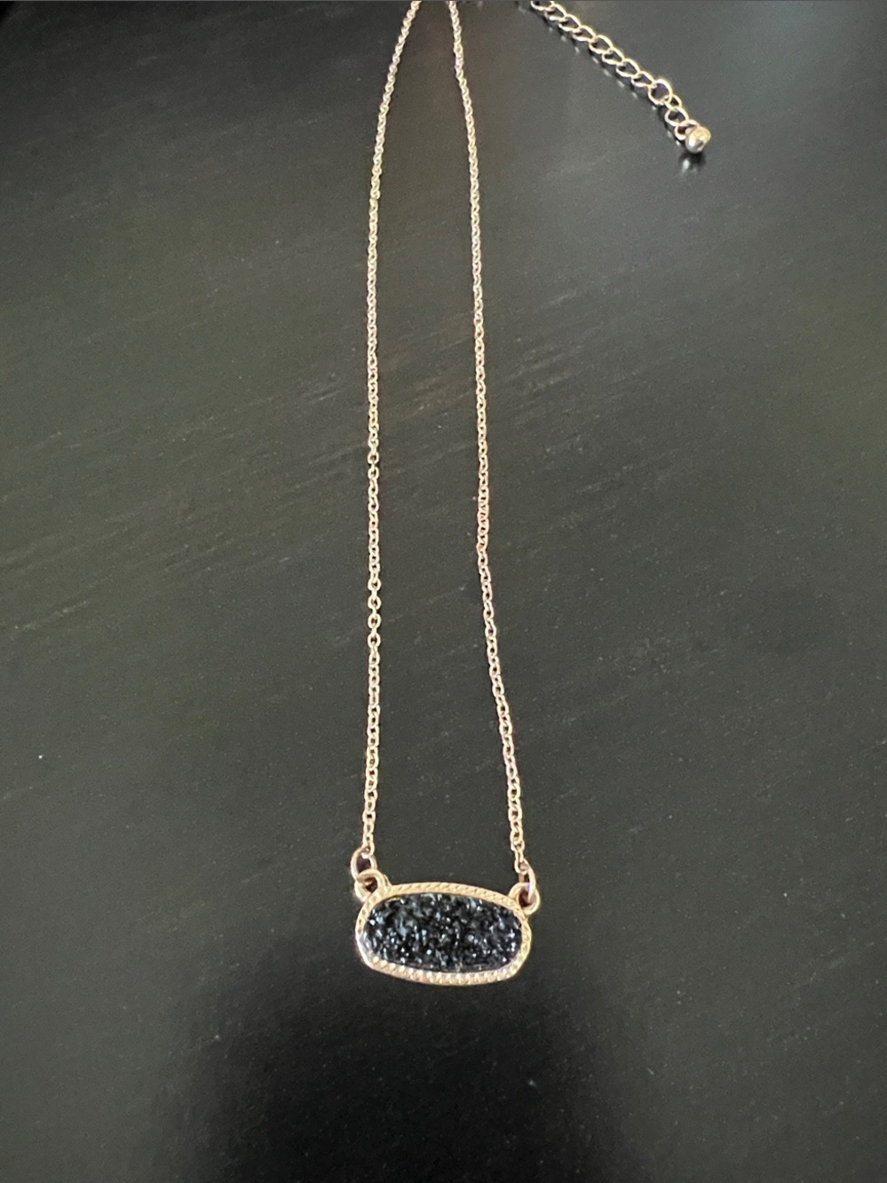 Gold-Tone Necklace with Black Druzy Pendant